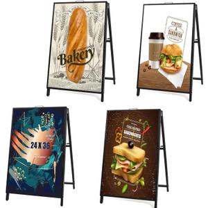 USCNC 4 PACK 24 x 36 Inch A Frame Sign Double-Sided Folding Sandwich Board Heavy Duty Slide-in Sidewalk Signboard for Outdoor Street Advertising Poster(Frame only，No white board)