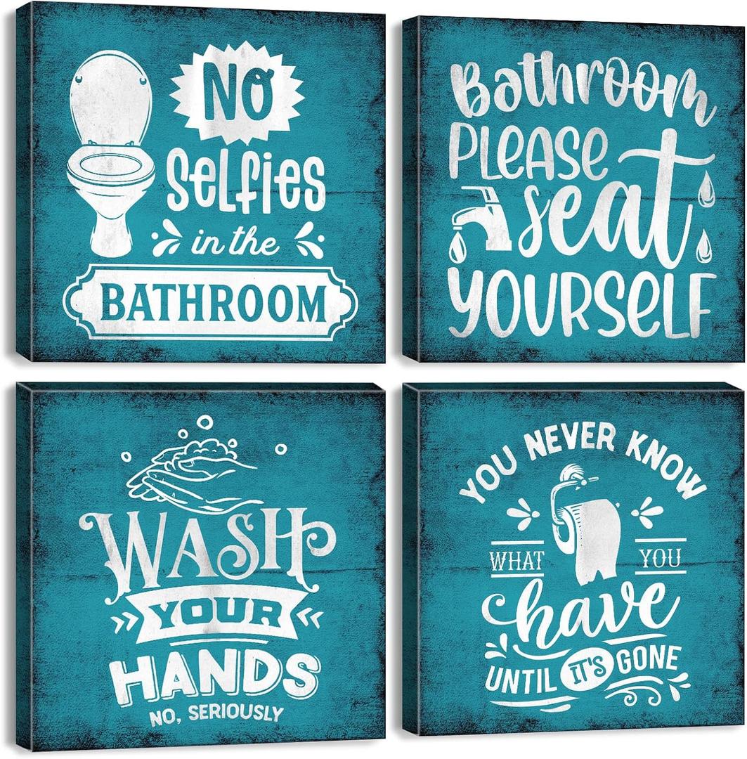 Teal Bathroom Rules Wall Decor Rustic Relax Soak Unwind Wall Art for Bathroom Funny Toilet Signs Pictures Canvas Prints Artwork Master Guest Washroom Restroom Laundry Room Home Decorations 12x12 4P