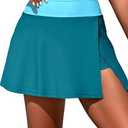 ZRTAK Women's High Waisted Swim Skirt Tummy Control Swimsuit Skirt Bathing Suit Bottoms for Women Tankini Swim Skort (Green, Large)