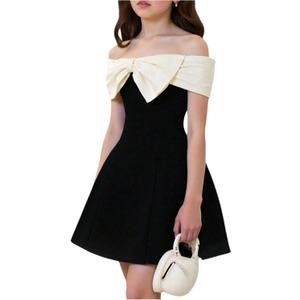 SweatyRocks Girl's Off Shoulder Short Dress Elegant Bow Short Sleeve A Line Party Dresses, Small