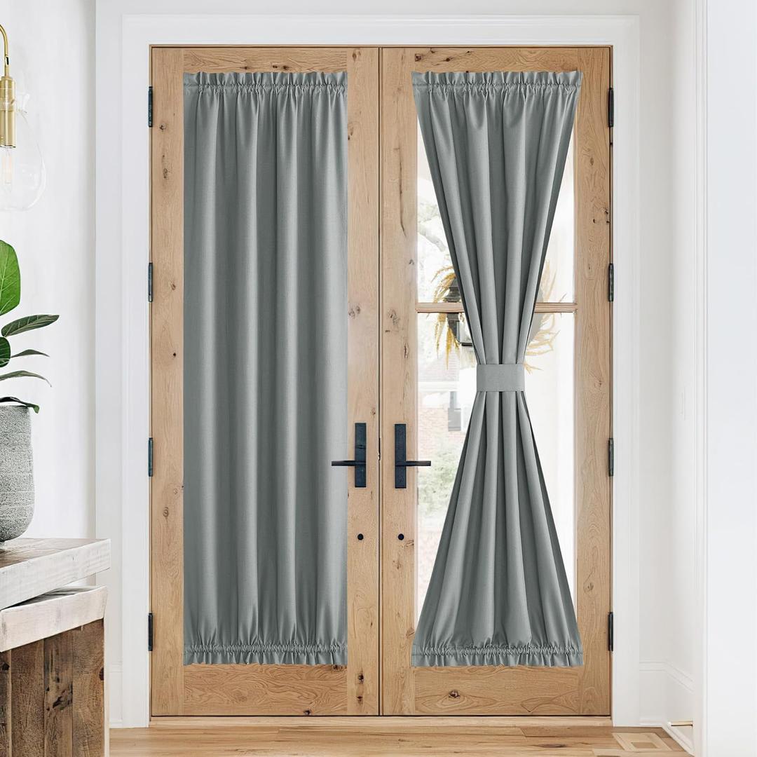 NICETOWN 100% Blackout Linen French Door Curtains, Privacy Small Curtains for Window, 30 X 72 Inch Long Door Shades for Kitchen, Rod Pocket Window Covering, (1 Panel, Grey)