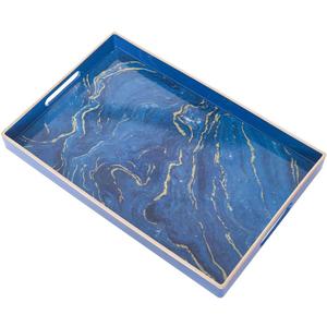 MAONAME Decorative Tray, Plastic Marbling Tray with Handles, Rectangular Coffee Table Tray and Serving Tray for Ottoman, Bathroom, 15.7 x 10.2, Blue