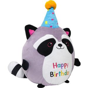 CAIYUEGG Raccoon Plush Toy 10 Inch Cute Birthday Stuffed Animal Soft Raccoon Plushies Pillow Wear Unicorn Birthday Hat Kawaii Cartoon Doll Gifts for Kid Toddlers Home Room Decoration