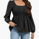 HEYTALALA Womens Peplum Tops Square Neck Smocked Puff Long Sleeve Blouses Babydoll Shirts 2025 Fall Dressy Casual Clothes,XL