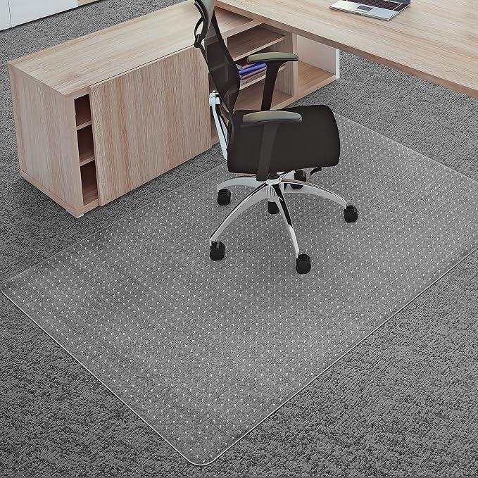 HOMEK Office Chair Mat for Medium Pile Carpets, 48" x 60" Delivered Flat Desk Floor Mat for Carpeted Floors - Easy Chair Rolling, Heavy Duty Studded Computer Chair Mat for Carpet