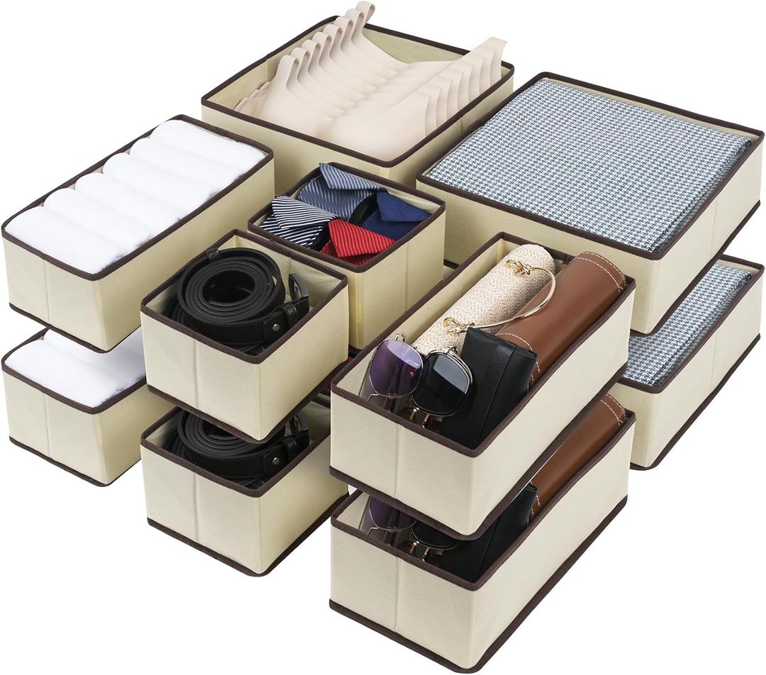 Cupic Cupid Drawer Organizer, Dresser Organizers, Foldabe Drawer Organizer Clothes, Closet Organization and Storage Dividers for Socks, Underwear and Diaper, Set of 12, Beige