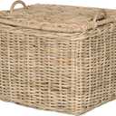 KOUBOO Rattan Core Rectangular Storage Basket with Lid, Large - Wicker Basket, Decorative Storage Box, Home Organizer, Laundry Hamper, Toy Box, Kitchen Storage, Natural