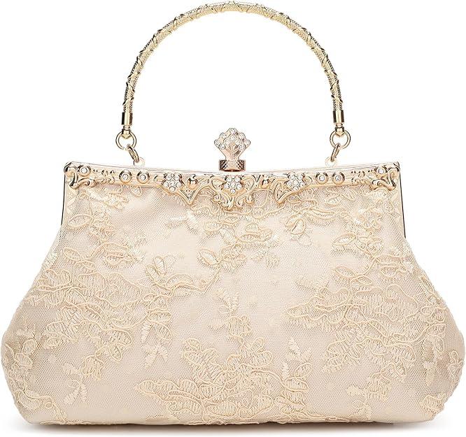 UBORSE 1920s Vintage Purse Embroidery Lace Floral Clutch Purse for Women Formal Evening Bag Handbag Wedding Bag 