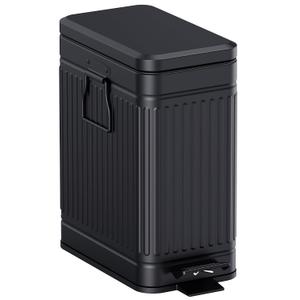 Small Trash Can with Lid Soft Close-10L/2.6 Gal Stainless Steel Outdoor Dog Poop Garbage Can-Metal Waste Bins with Pedal for Bathroom Bedroom Office-Black