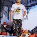 MyFav Matching Pajamas for Family Halloween Short Sleeve Long Pant Sleepwear Holiday Pajamas for Family (Black, S)