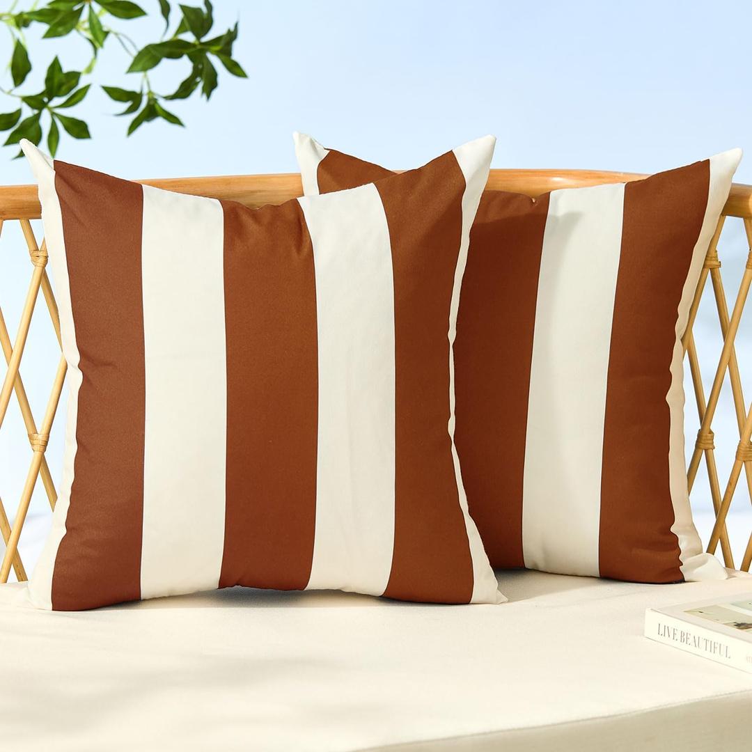Allorry Outdoor Pillow Covers 20x20 Set of 2 Rust Striped Decoration Throw Pillow Covers for Spring Fall Outdoor Waterproof Garden Patio Furniture Sofa Bed Home Decor JB007-J20