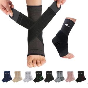ABIRAM Foot Sleeve (Pair) with Compression Wrap, Ankle Brace For Arch, Ankle Support, Football, Basketball, Volleyball, Running, For Sprained Foot, Tendonitis, Plantar Fasciitis (Large, Black)