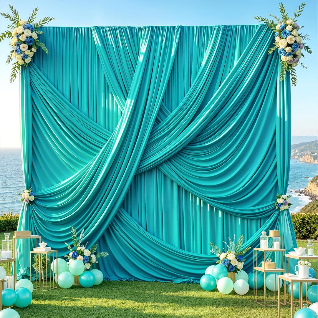 50ft12ft Turquoise Backdrop Curtains for Wedding Parties, 10 Panels Wrinkle Free Polyester Photo Backdrop Drapes Back Drop Cloth for Birthday Photography Background