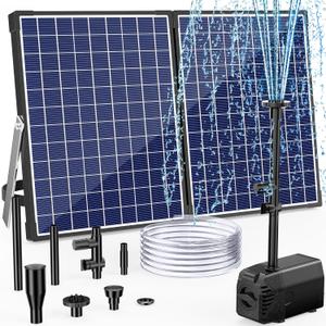 POPOSOAP 35W Solar Fountain Pump, 420GPH Solar Pond Pump with Dry-Run Protection, Solar Powered Water Pump with PVC Tubing, 17Ft Cord for Ponds, Garden, Hydroponics, Waterfall