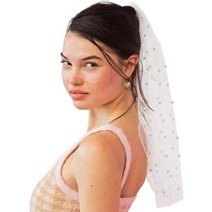 xo, Fetti Bachelorette Party Pearl Bridal Veil | Headband Decorations, Bride To Be Gift, Wedding (White)