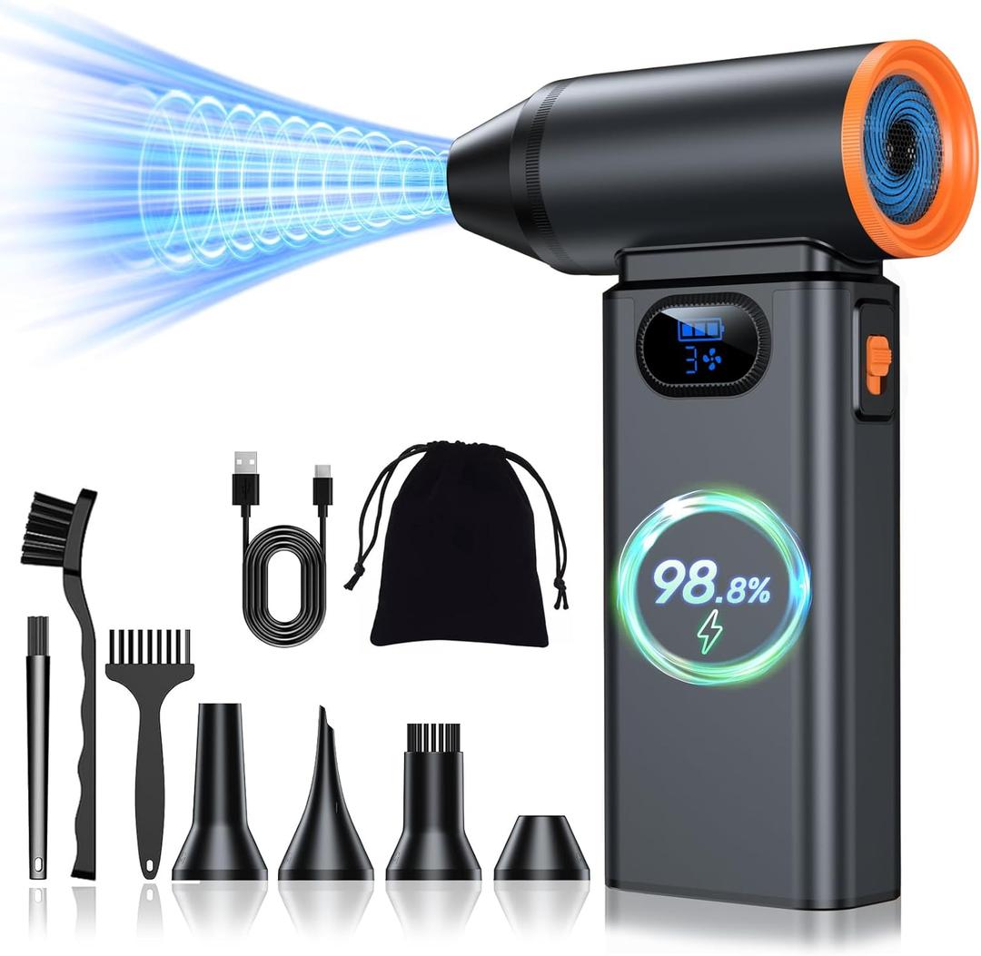 Compressed Air Duster,Electric Air Duster,130000rpm Super Power Cordless Turbo Fan,4-Gear,Leaf Blower,Mini Air Blower,Adjustable Jet Dry Cleaning Kit for PC,Keyboard,Car,Outdoor,Handheld Blower