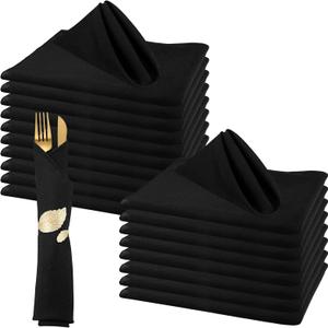 Buryeah 60 Pcs Washable Cloth Napkins 17 x 17 Inch Polyester Dinner Napkins Soft Table Napkins for Weddings Parties Holiday Dining Banquet (Black)