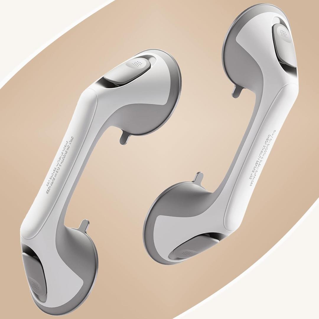 2 Pack 12 Inch Grab Bars for Bathtubs and Showers for Seniors, Heavy Duty Shower Handle for Elderly, Suction Cup Removable Handrails Handicap Bath Grip Bathroom Safety Grips (Gray