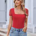 Avidlove Women's Short Sleeve Bodysuits Sexy Square Neck Body Suit Mesh Double Lined Tshirt Leotard Tops Going Out (XX-Large, Red)