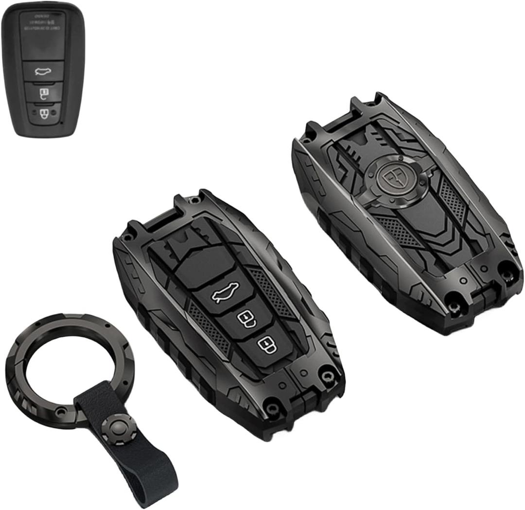 Heavy Metal Key Fob Cover Case Protector for Toyota, Keychain, Accessories for Toyota 2020 2021 2022 2023 Highlander 2018-2024 RAV4 Camry C-HR Corolla Avalon Prius GT86 (Type-B Black)