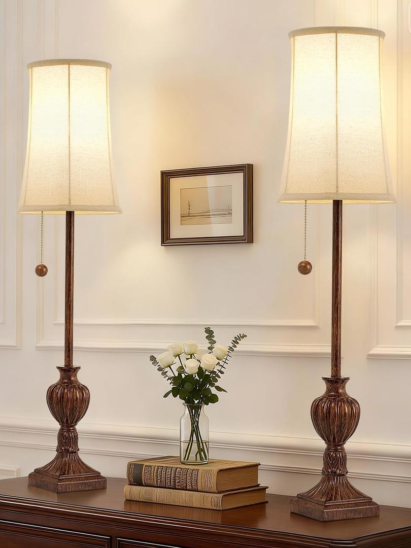 Buffet Table Lamps Set of 2,28" Tall Skinny Brown Resin Living Room Lamp