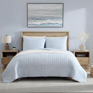 Nautica - Twin Quilt Set, Reversible Cotton Bedding with Matching Sham, Casual Home Decor for All Seasons (Coleridge Stripe Light Blue, Twin)