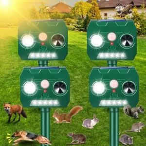 Ultrasonic Squirrel Deer Repellent Devices Cat Repellent Outdoor, Waterproof Solar Animal Repellent with Motion Sensor Deterrent Light for Rabbit Raccoon Coyote Skunk Rodent Dog Possum Armadillo, Pack Of 1 