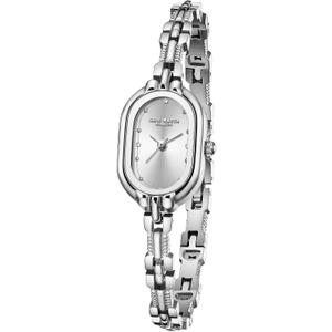 CARLIEN Women Vintage Petite Bracelet Gold Dainty Watch Small Oval Analog Quartz Watch Luxury Waterproof Ladies Diamonds Wristwatch (Silver)