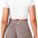 TAYOEA Crop Tops Workout for Women Yoga Short Sleeve Shirts Seamless V-Neck Gym T Shirts with Built in Pads (XS)