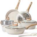 CAROTE Pots and Pans Set Nonstick, White Granite Induction Kitchen Cookware Set, 10 Pcs Non Stick Cooking Set w/Frying Pans & Saucepans(PFOS, PFOA Free)