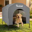 Pawaboo 47" XL Dog House Outdoor Weatherproof, with Breathable Mesh Windows | Elevated Dog Cot Bed Dogs Tent Shade, Indoor/Outdoor Sunshades Large Dogs Shelter, Grey : Pet Supplies