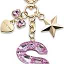Cute Bling Keychain initial Letter Butterfly Star Pink Purple Gift for Women Girls Bag Cup Charms Accessories