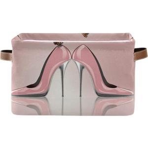 AUUXVA Storage Basket Pink High Heel Butterfly Storage Cube Box Durable Canvas Collapsible Toy Basket Organizer Bin with Handles for Shelf Closet Bedroom Home Office (1 Pack)