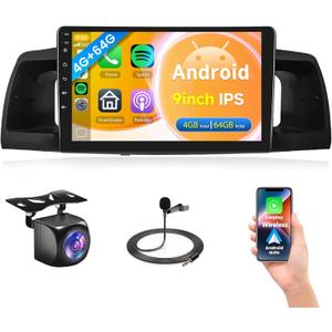 4G+64G Car Radio for Toyota Corolla ex 2007-2012, Rimoody Car Stereo Android Carplay Android Auto GPS Navigation 9 Inch Touch Screen Mirror Link WiFi DSP Bluetooth FM RDS SWC Backup Camera