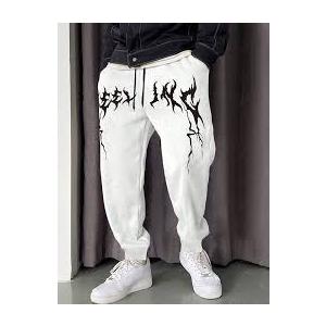 Men's Gothic Strange Printed Thermal Fleece-lined Slant Pocket Drawstring Jogger Pants
 XXL