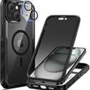 seacosmo for iPhone 15 Plus Case, Full Body Bumper with Built-in 9H Tempered Glass Privacy Screen Protector and Camera Lens Protector, Compatible with MagSafe, Shockproof Phone Cover, 6.7", Black