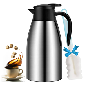 68oz Coffee Carafe Airpot Insulated Coffee Urn Stainless Steel Vacuum Thermal Pot Flask for Coffee, Hot Water, Tea, Hot Beverage Keep 12 Hours Hot, 24 Hours Cold, Silver