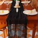 Snowkingdom 10 Ft Black Cheesecloth Table Runner, 120 inch Long Cheese Cloth Boho Gauze Runner for Wedding Bridal Baby Shower Birthday Holiday Party Sheer Halloween Table Decorations, X-Large