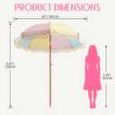 CroBlissful 6 ft Boho Fringe Patio Umbrella, Upf 50+ Macaron Outdoor Picnic Canopy with Tassels, 8 Steel Ribs and 30 Push Button Tilt, Colorful Beach Umbrella for Garden, Pool, Backyard
