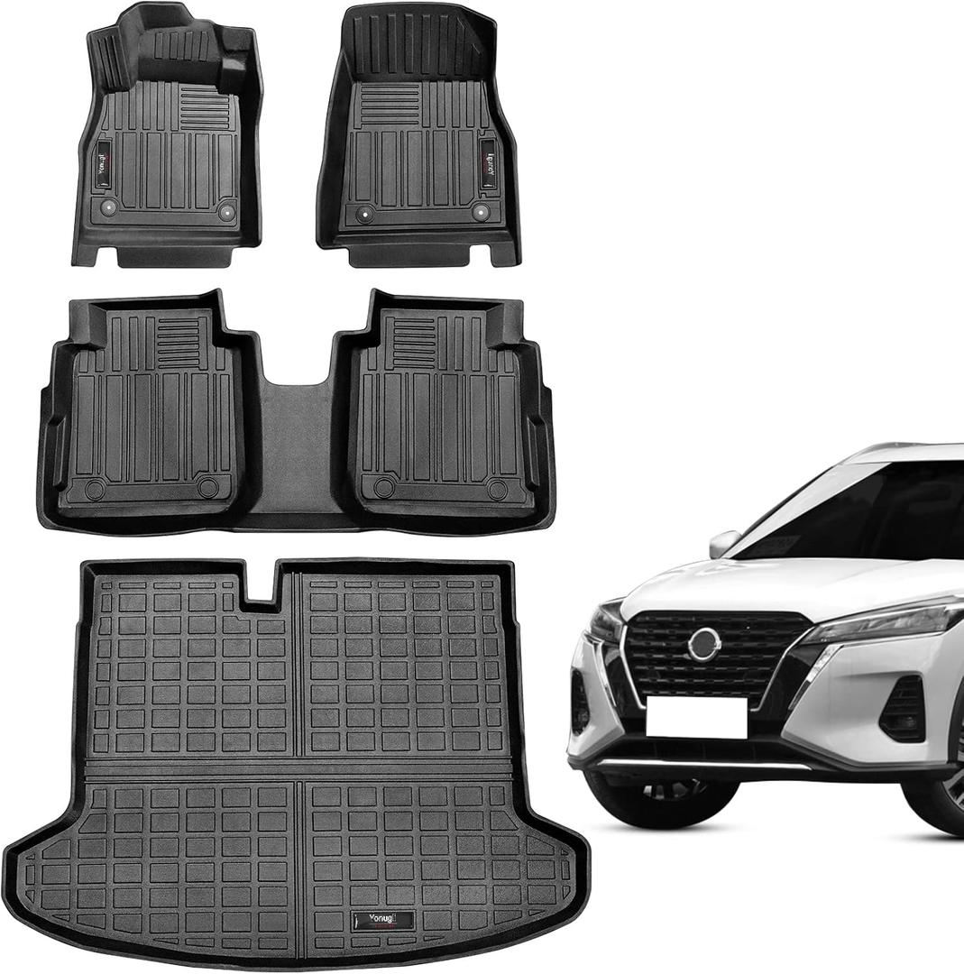 Floor Mats 2 Row and Trunk Cargo Liner Set for 2018-2024 Nissan Kicks Accessories All Weather TPE Rubber Protection Mats (Floor Mats+Cargo Liner)