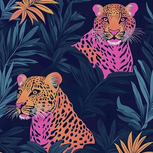 Fvlow Leopard Wallpaper Jungle Peel and Stick 17.4" x 118" Dark Blue Pink Contact Paper Vintage Watercolor Self Adhesive Covering for Bedroom Cabinet Bathroom Home Decor