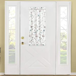 VOGOL Sidelight Curtains for Front Door, 40 Inches Long Short Linen Textured French Door Panels, Blue Flowers Embroidery Design for Entry Door, 1 Piece, Rod Pocket