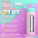 baab 18oz Kids Insulated Water Bottle 18/8 Stainless Steel Straw Cup  | BPA-Free, DIY Stickers, Leakproof & Spillproof, Easy to Clean & Carry, Gift for Boy Girl Youth, for School Sport Travel