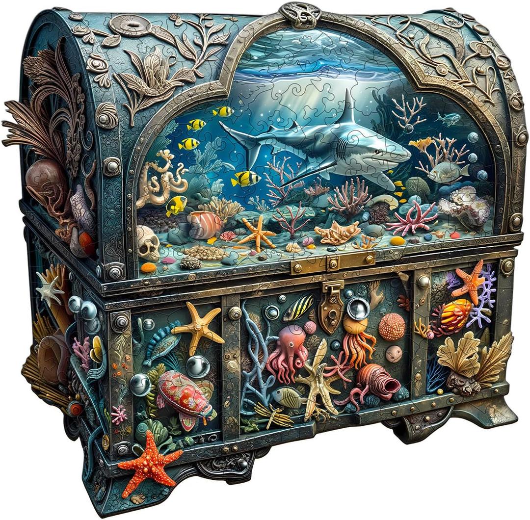Wooden Puzzles for Adults Treasure Chest Ocean 275pcs L | Unique Shape Wood Puzzle, Gifts for Friends and Family, Wall Art Home Decor 13.4*13.1in, Large
