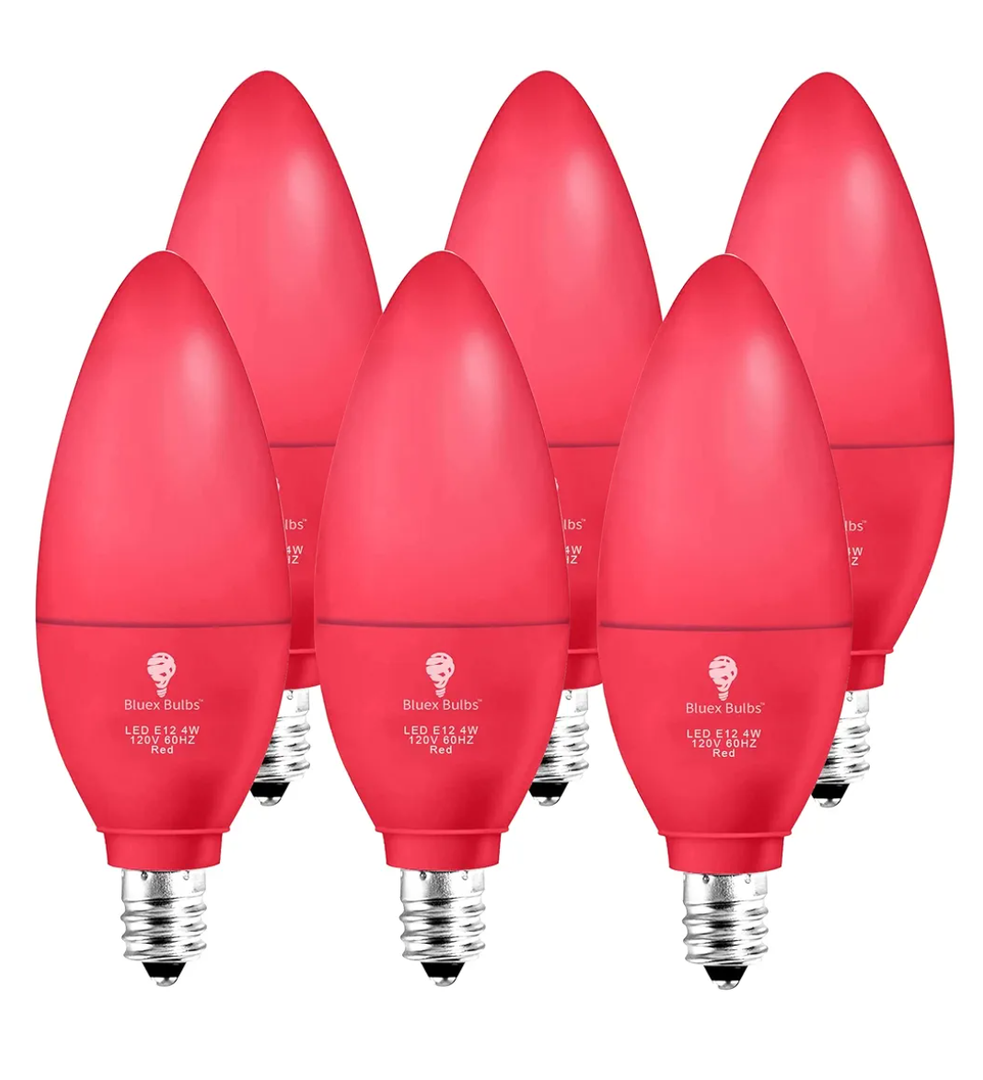 6 Pack BlueX LED Candle Red Light Bulb - 4W (40Watt Equivalent) - E12 Base Red LED Bulb, Party Decoration, Porch, Home Lighting, Holiday Lighting, Chandelier Light Bulbs, Candelabra Bulbs