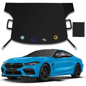 Windshield Cover for Ice and Snow,New Upgraded Heavy Duty Windshield Snow Cover,Extra Large Size (75"x45"),Windproof Winter Frost and Deicing Awning Suitable Fzor Cars, Trucks, SUVs (Black Grey)