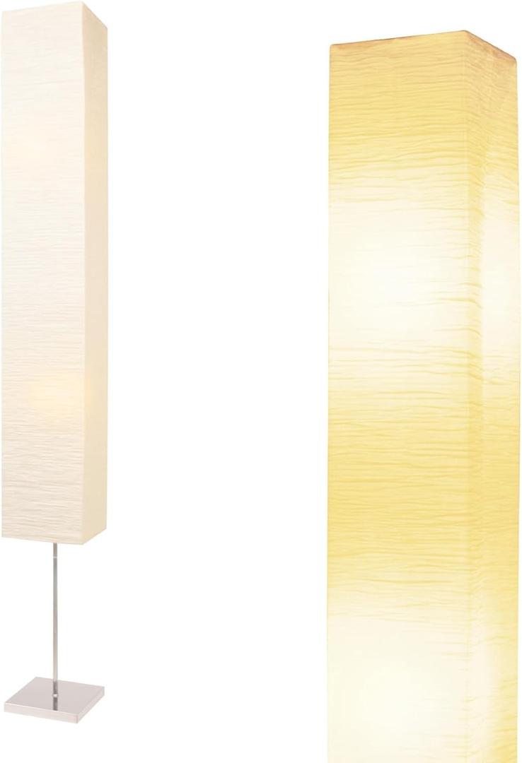 Japanese Floor Lamp with Rice Paper Shade - Corner Lamp for Bedroom, Office & Living Room - Beige (Square)