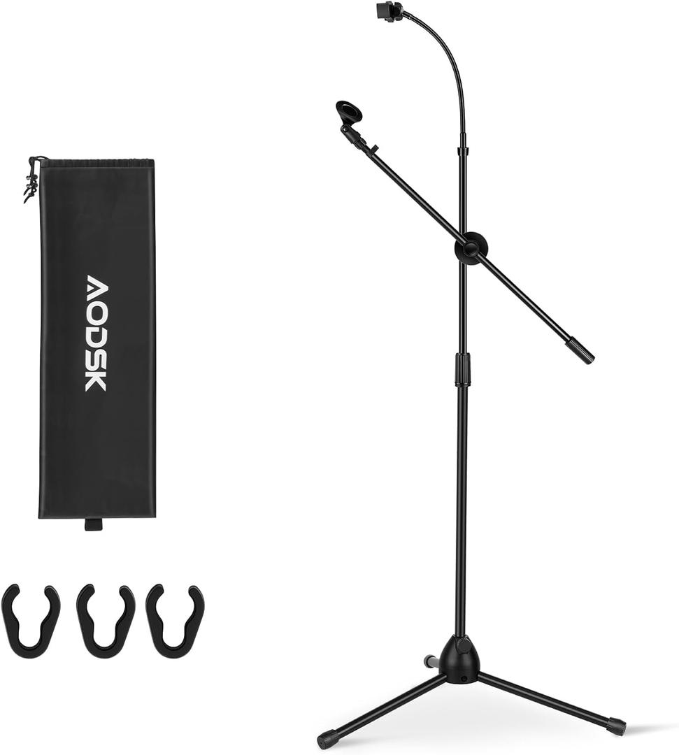 AODSK Deluxe Tripod Microphone Stand with Boom Arm & Twist Clutch Height Adjustment (Gooseneck version)