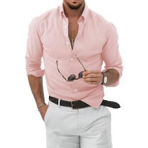 JMIERR Men's Cotton Linen Button Down Shirt Casual Stylish Long Sleeve Business Dress Shirts (XX-Large)