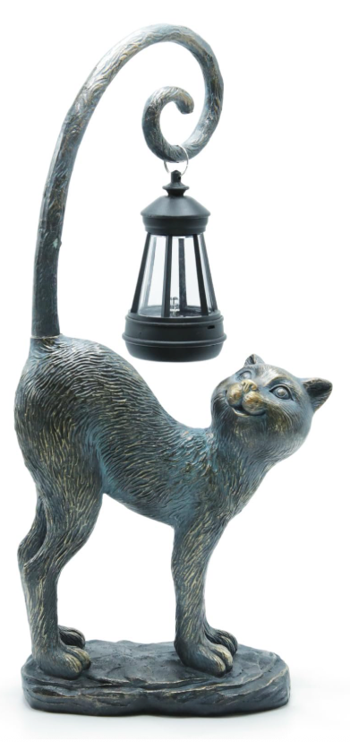 IVCOOLE Resin Cat Statue SSF20 with Solar Lantern, Eye-catching Garden Sculpture Decor，15.3" Height Outdoor Figurine for Garden Yard Patio Decorations，Birthday Gifts